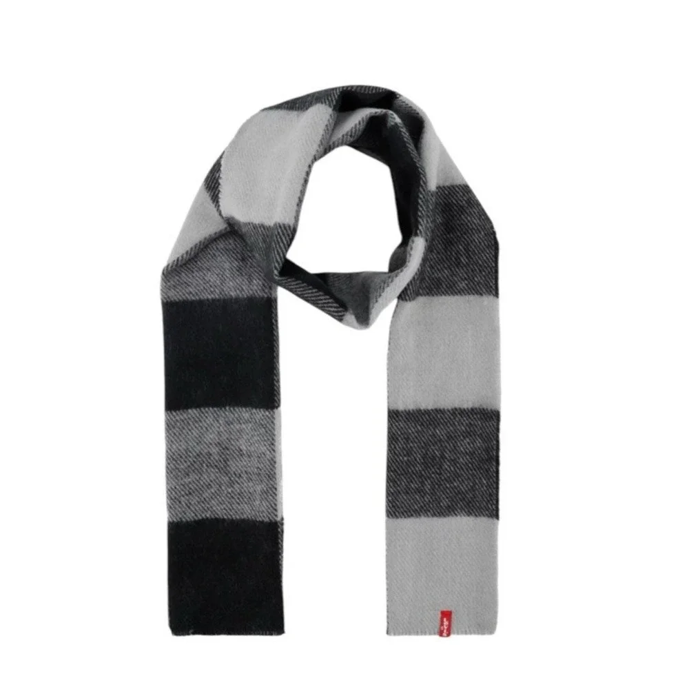 NWT Levi's Men's Black Waffle Beanie & Woven Buffalo Black Gray‎ Plaid Scarf Set
